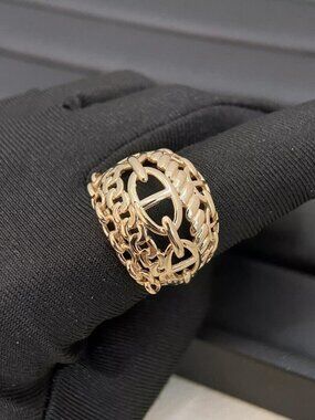 Hermes Rose Gold Chain-Link Horsebit Ring